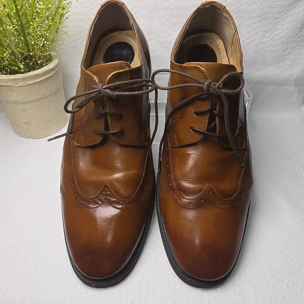NUNN BUSH BROWN LEATHER OXFORD LACE UP COMFORT GEL HEEL MENS SIZE 10